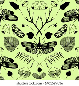 Mystic seamless pattern with occult objects. Vector background.