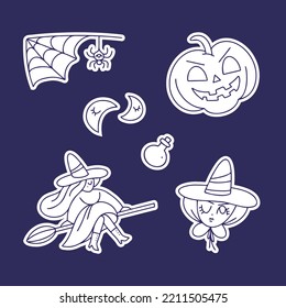 Mystic Set of Witch Items for Halloween. Witchcraft Set. Vector Line Art Illustration. Occult Elements.