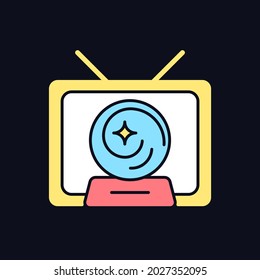 Mystic show RGB color icon for dark theme. Mystery series on television channel. Fiction movie. Isolated vector illustration on night mode background. Simple filled line drawing on black