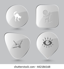 Mystic signs set. Glass buttons on gray background. Vector icons.