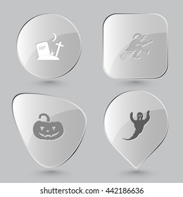 Mystic signs set. Glass buttons on gray background. Vector icons.