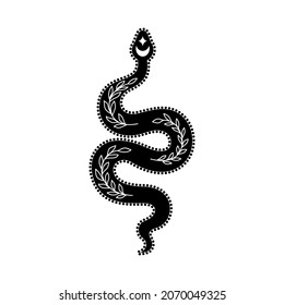 Mystic snake in doodle style on white background.