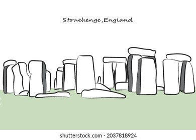 Mystic Stonehenge In England, Europe. A vector illustrative icon of tourist theme.
