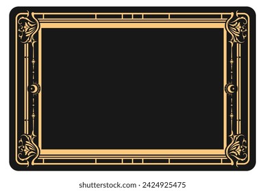 Mystic style blank banner with ornamental border, rear side od tarot cards frame, esoteric border, vector