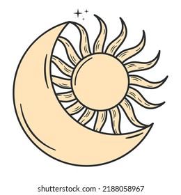 mystic sun and moon over white background