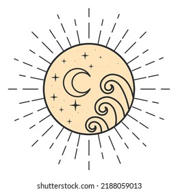 mystic sun with moon over white background