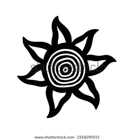 Mystic Sun Vector Illustration. Celestial Hand Drawn Symbol for posters, prints, patterns, illustrations and logo. Tribal Sun Isolated on White Background. Stylized Occult and Esoteric Bohemian Shape.