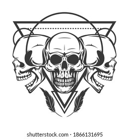 Mystic symbol composition with sacred geometry forms and human skull. Vintage art design concept isolated on white background. Modern vector illustration for print, tattoo.