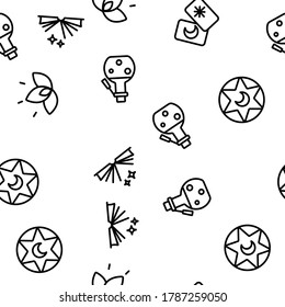 Mystic Symbol Tool Vector Seamless Pattern Thin Line Illustration