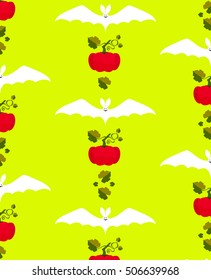 Mystic Vector image of flying bat and pumpkin, scary Halloween colorful symbol, vampire shape on the night sky, editable pattern background