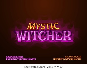 mystic witcher fantasy game logo title text effect with gold and violet shiny style