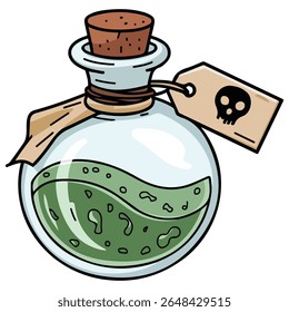 Frasco de alquimia mística contendo poção mágica brilhante ilustração vetorial isolada sobre fundo branco