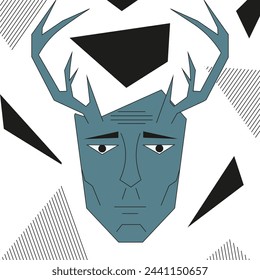 Mystical art with Mephistophile on trendy Geometric background. Mephistopheles isolated transparent background. Magic Celestial Geometrical head. Vector aesthetic. EPS 10. Editable stroke