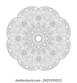 Mystical Attractive Mandala Design for Coloring book page, Editable vector file