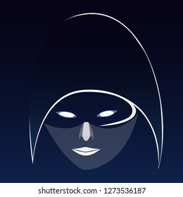 Mystical background. Print design for t-shirts. Wizard emblem. Prediction of the future, mysticism, clairvoyance. Magic tooling. Mystical monochrome pattern on a blue background.
