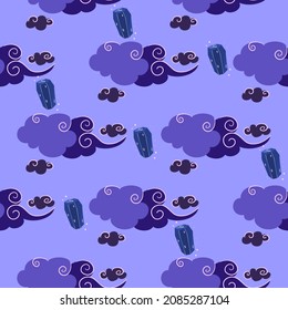 Mystical background with sun and clouds.Magic astrology and the starry sky. Vector illustration for baby textiles. Seamless pattern for kids