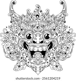 Mystical Balinese Mask in Doodle Art
