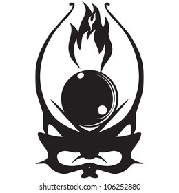 The mystical ball of fire. Vector illustration. Tattoos.