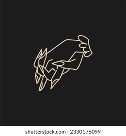 Mystical banner with hands on a black background, holding hands. Boho background, Tarot. Heaven vector illustration.