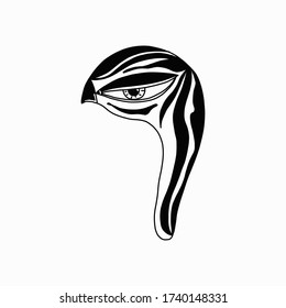 mystical bird s head.Talisman. Witchcraft, a witch s tool. Isolated vector drawing of a bird icon.Simple illustration for printing, mystical background, websites, social networks.