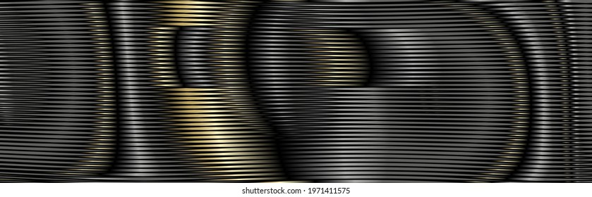 Mystical black abstract linear texture with soft glow effect and gold shine reflex. Trendy black vector background for interior decor, wall panel, wallpaper, mobile apps, business card, image of blog.