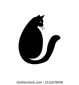 Mystical Black cat on white background. Vector silhouetted cat. A pet. Black Cat Silhouette on White Background. Icon Vector Illustration. Concept for Logo, Print, Sticker.