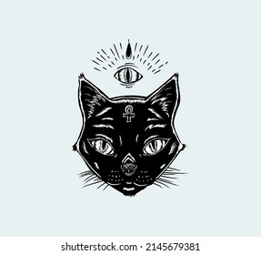 Mystical black cat in the style of ancient Egypt.