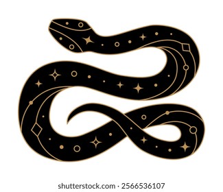 Mystical black snake with golden elements. Symbol of Chinese New Year 2025. Vector illustration isolated on transparent background