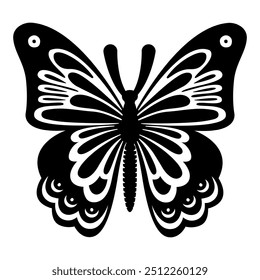 Mystical black and white moth with intricate, exotic wing patterns. Magic flying butterfly. Hand-drawn esoteric design ideal for tattoos, logos, and nature-themed projects. Celestial illustrations.