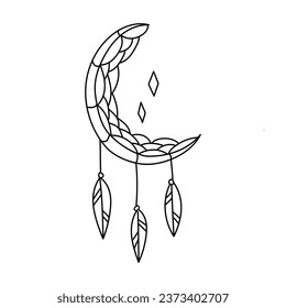 Mystical Boho Moon Dreamcatcher: Whimsical Hand-Drawn Art for Spiritual Decor and Greeting Cards