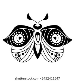 Mystical boho moth with moon phases. Design for poster, card, t shirt print