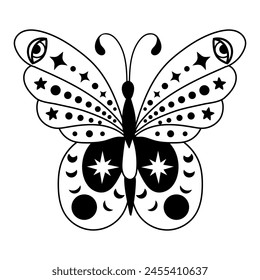 Mystical boho moth with moon phases. Design for poster, card, t shirt print