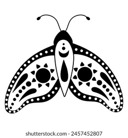 Mystical boho moth with moon phases. Design for poster, card, t shirt print