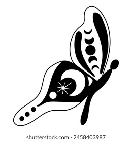 Mystical boho moth with moon phases. Design for poster, card, t shirt print