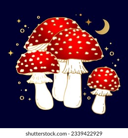 Mystical boho mushrooms isolated graphic
