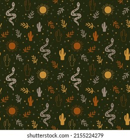 Mystical boho pattern design. Vector seamless background. Celestial graphic elements