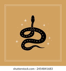 Mystical boho poster. Silhouette of snake. Vector flat illustration on isolated background