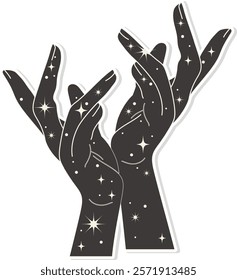 Mystical boho style illustrations witch hands. Trendy and occult-inspired bohemian style sticker