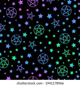 mystical bright neon pattern with stars 