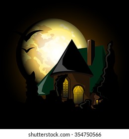 Mystical castle at night in the moonlight