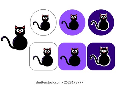 Mystical cat in black cartoon logo. vector illustration For tarot reader, spiritual guidance, witchcraft, tatoo, t shirt, sticker .eps10
