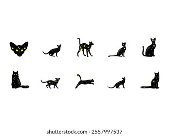 Mystical Cat Design Element Set