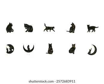 Mystical Cat Design Element Set