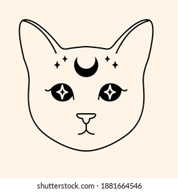 Mystical cat. Line art. Vector illustration.