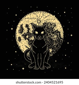 Gato místico en una noche de luna llena