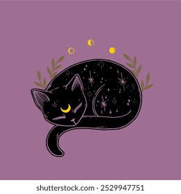 Mystical Cat on a Full Moon Night