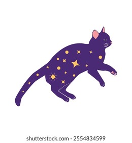 Mystical cats in boho style, silhouette collection. Esotericism and mysticism, occultism. Cartoon flat vector illustrations, isolated