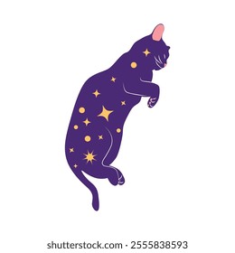 Mystical cats in boho style, silhouette collection. Esotericism and mysticism, occultism. Cartoon flat vector illustrations, isolated