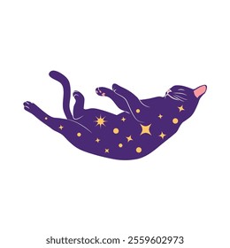 Mystical cats in boho style, silhouette collection. Esotericism and mysticism, occultism. Cartoon flat vector illustrations, isolated