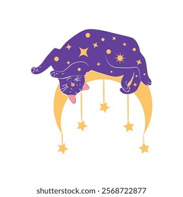 Mystical cats in boho style, silhouette collection. Esotericism and mysticism, occultism. Cartoon flat vector illustrations, isolated